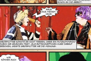 Ausschnitt aus Comic: Großmutter droht Rotschnepfchen mit dem Nudelholz