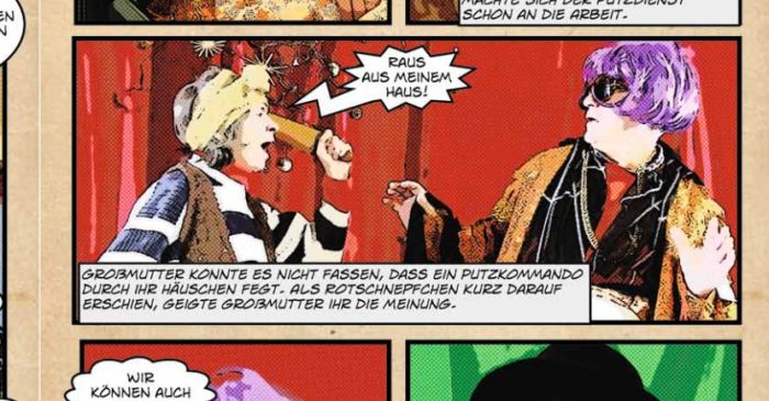 Ausschnitt aus Comic: Großmutter droht Rotschnepfchen mit dem Nudelholz