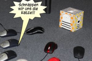 Ausschnitt aus dem Comic: (Computer-) Mäuse machen Jagd auf die (Papierbox-) Katze